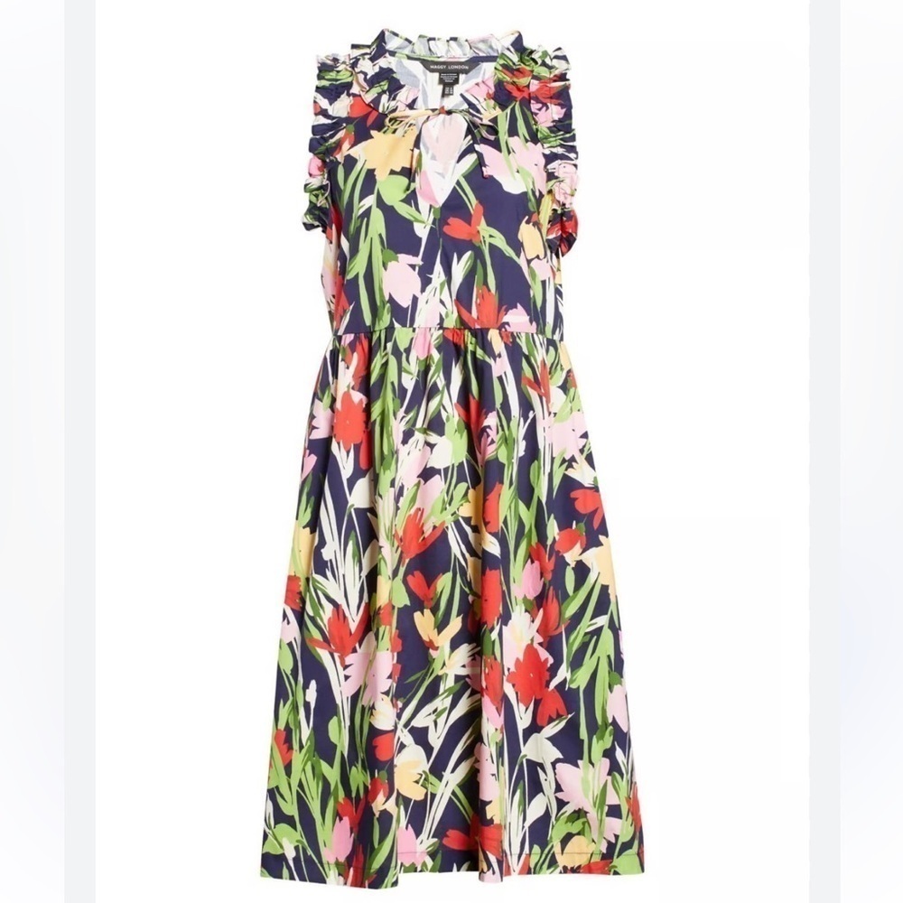 Maggy London Dress Womens Fit and Flare Floral Midi Cottage Preppy Size 2